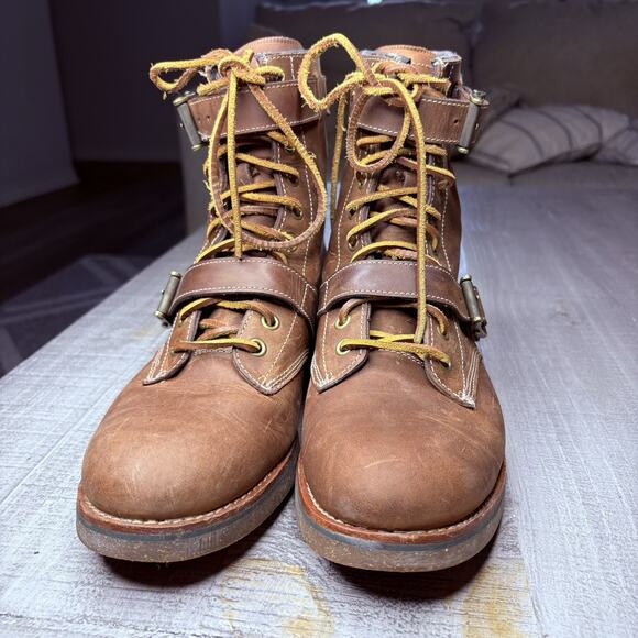 Polo Ralph Lauren Mens Boots Maurice Strap Buckle Brown Leather Combat Size 11 D - Picture 2 of 9